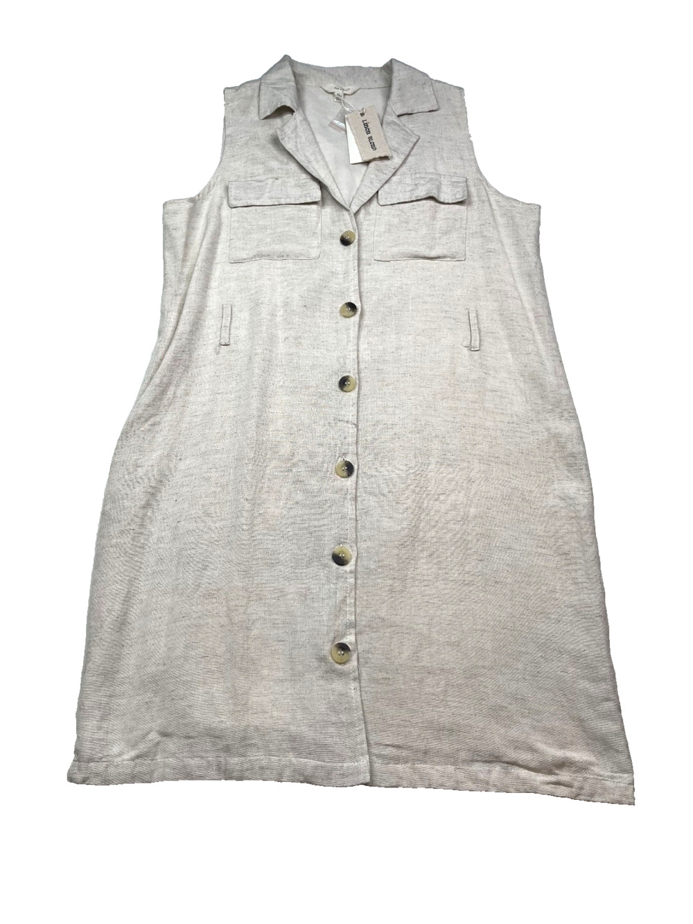 Sim and Sam Safari Dress Size XL Oatmeal Beige Linen Blend Sleeveless Lagenlook